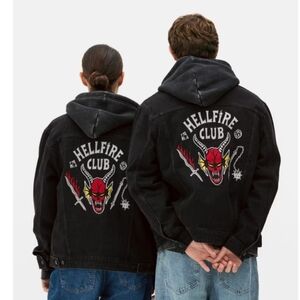 Stranger Things Men's/Unisex Black Denim Jacket  Embroidered Hellfire Club New